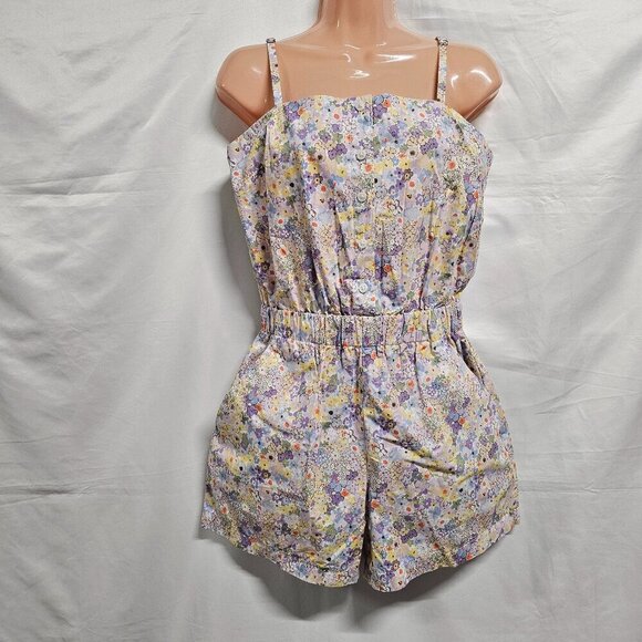Levi's Spaghetti Strap Floral Romper Women Size l Side Pockets - Picture 2 of 11